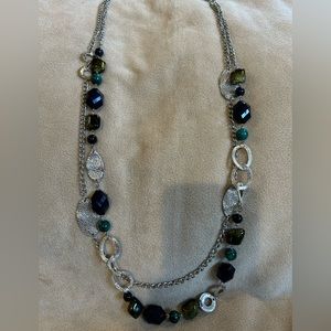 Beaded Necklace in Black, Green and Olive Green
